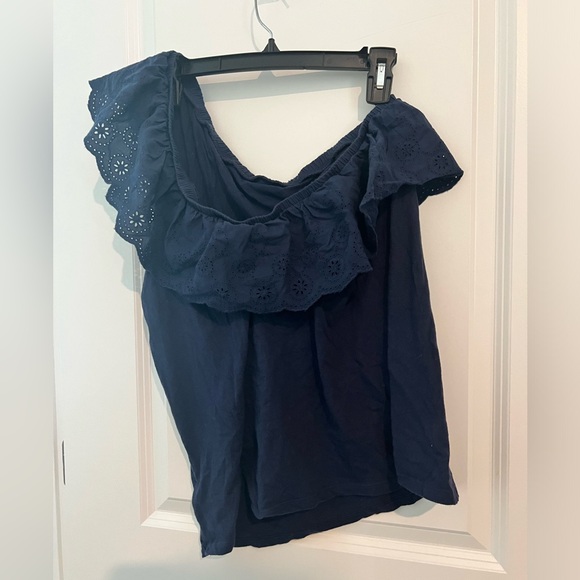 EUC Old Navy, Navy One Shouldered Top with Eyelet Detailing, Size Large - Picture 4 of 4